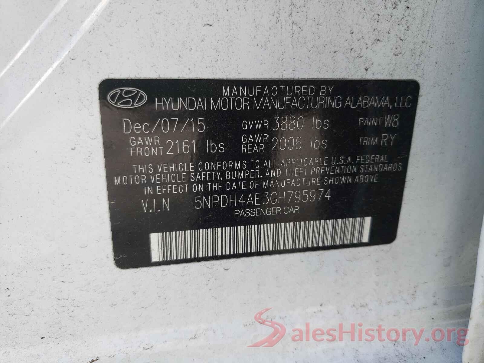 5NPDH4AE3GH795974 2016 HYUNDAI ELANTRA