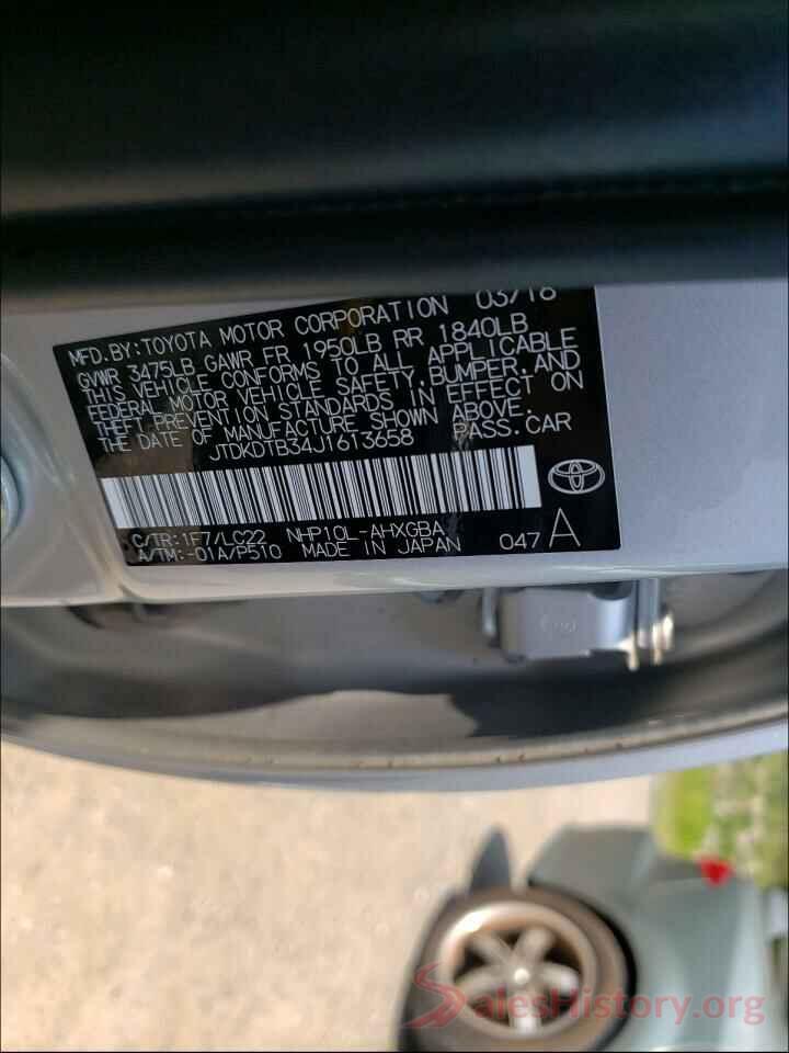 JTDKDTB34J1613658 2018 TOYOTA PRIUS