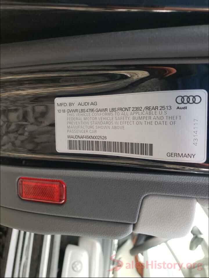 WAUDNAF45KN002526 2019 AUDI A4