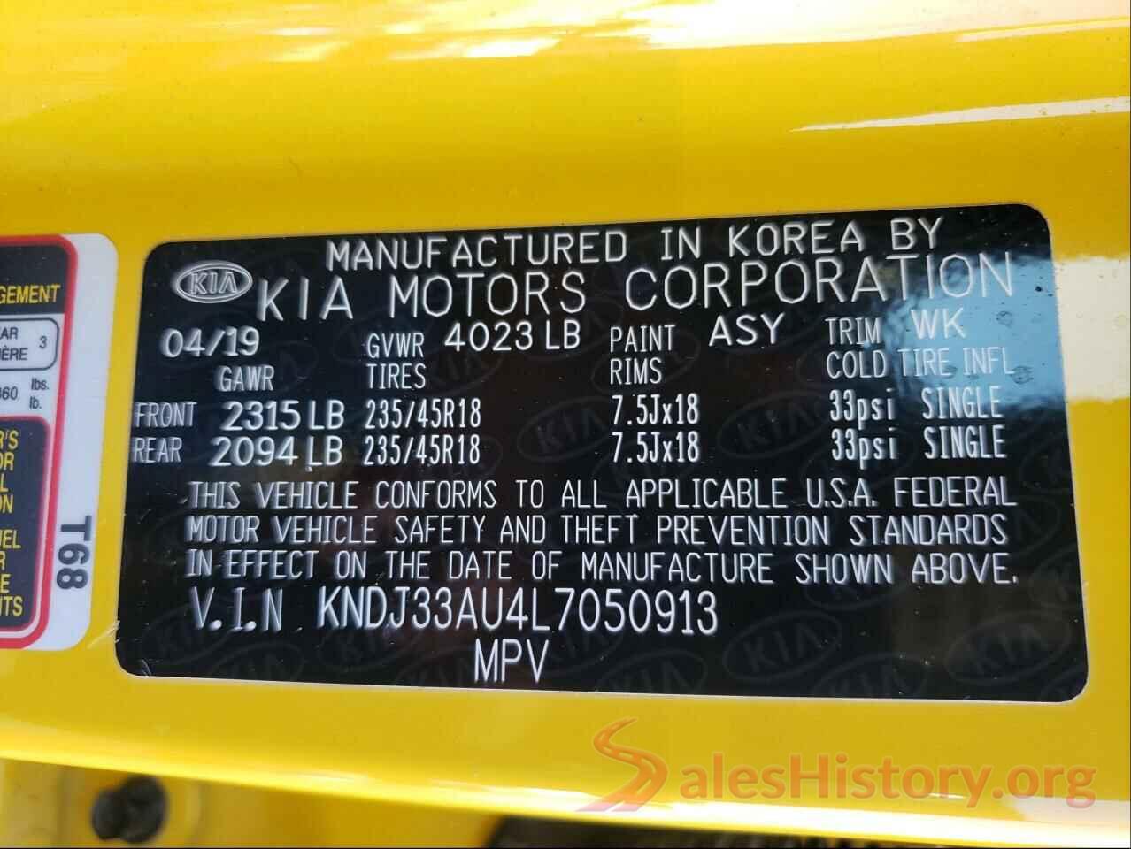 KNDJ33AU4L7050913 2020 KIA SOUL