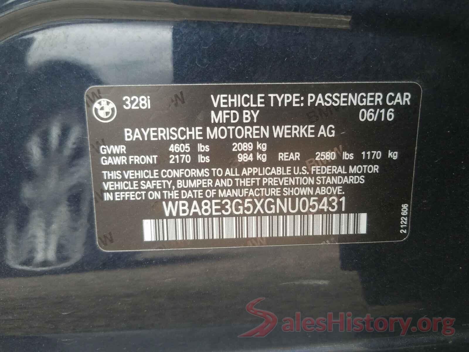 WBA8E3G5XGNU05431 2016 BMW 3 SERIES