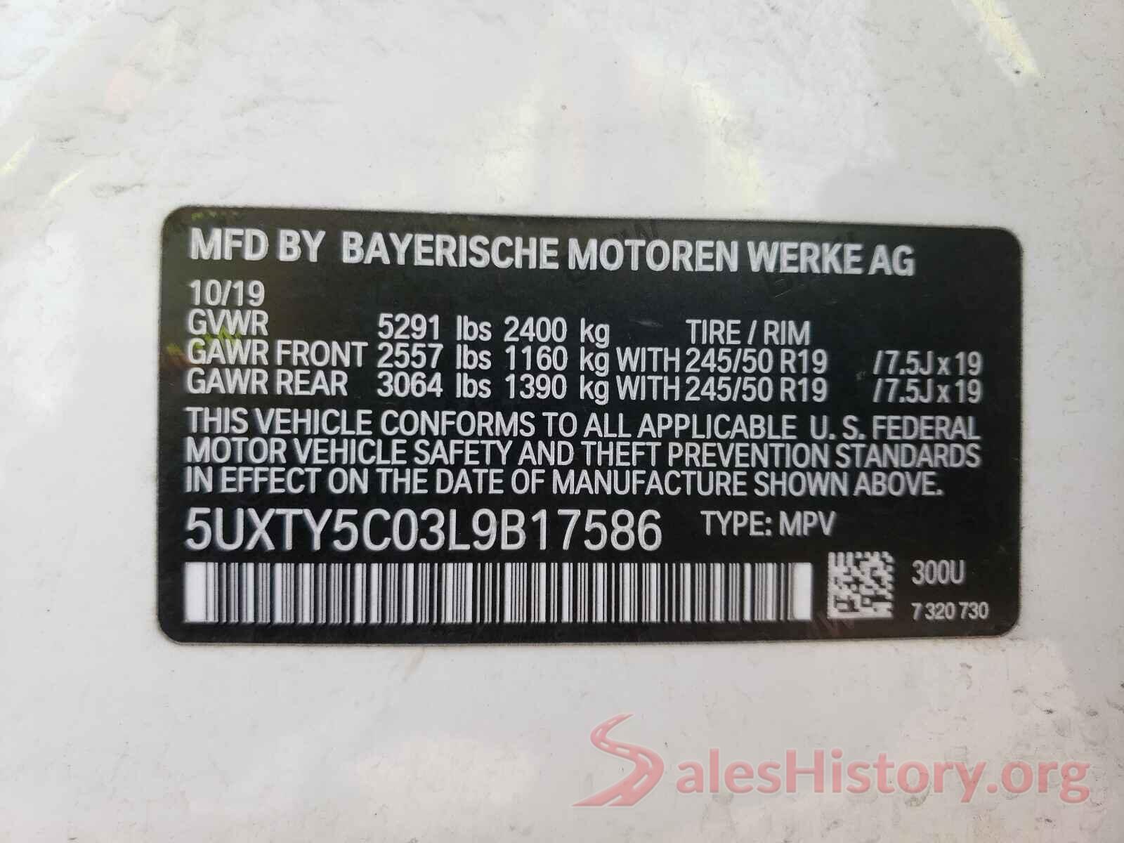 5UXTY5C03L9B17586 2020 BMW X3