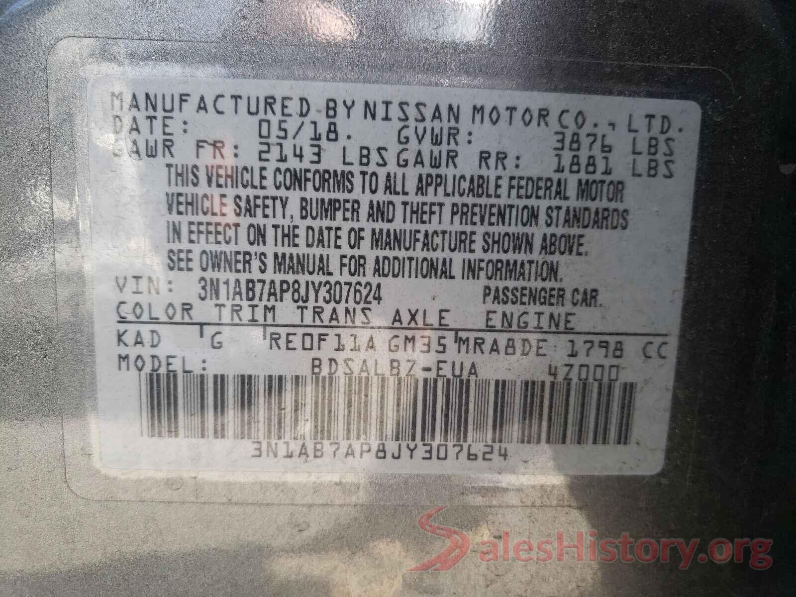 3N1AB7AP8JY307624 2018 NISSAN SENTRA