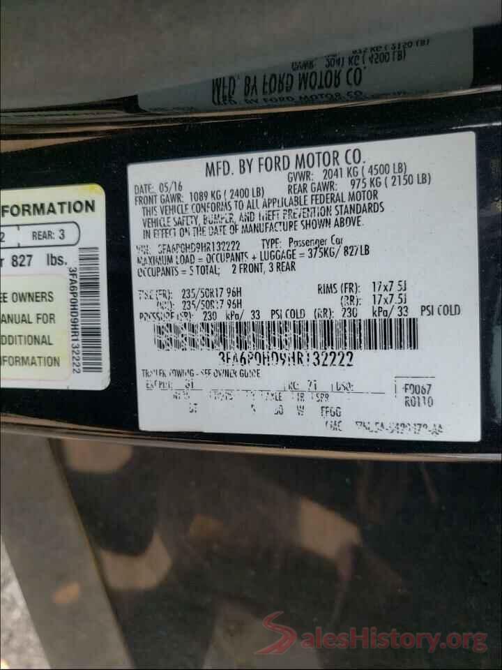 3FA6P0HD9HR132222 2017 FORD FUSION