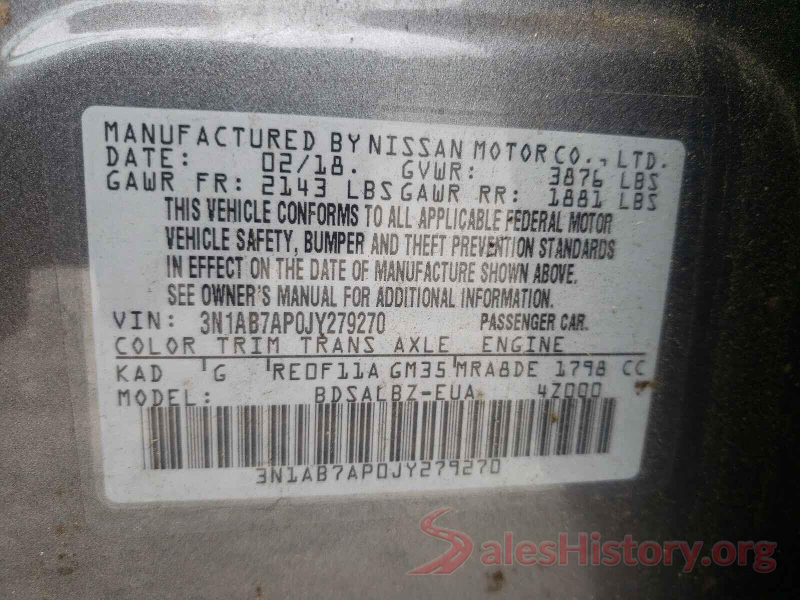 3N1AB7AP0JY279270 2018 NISSAN SENTRA