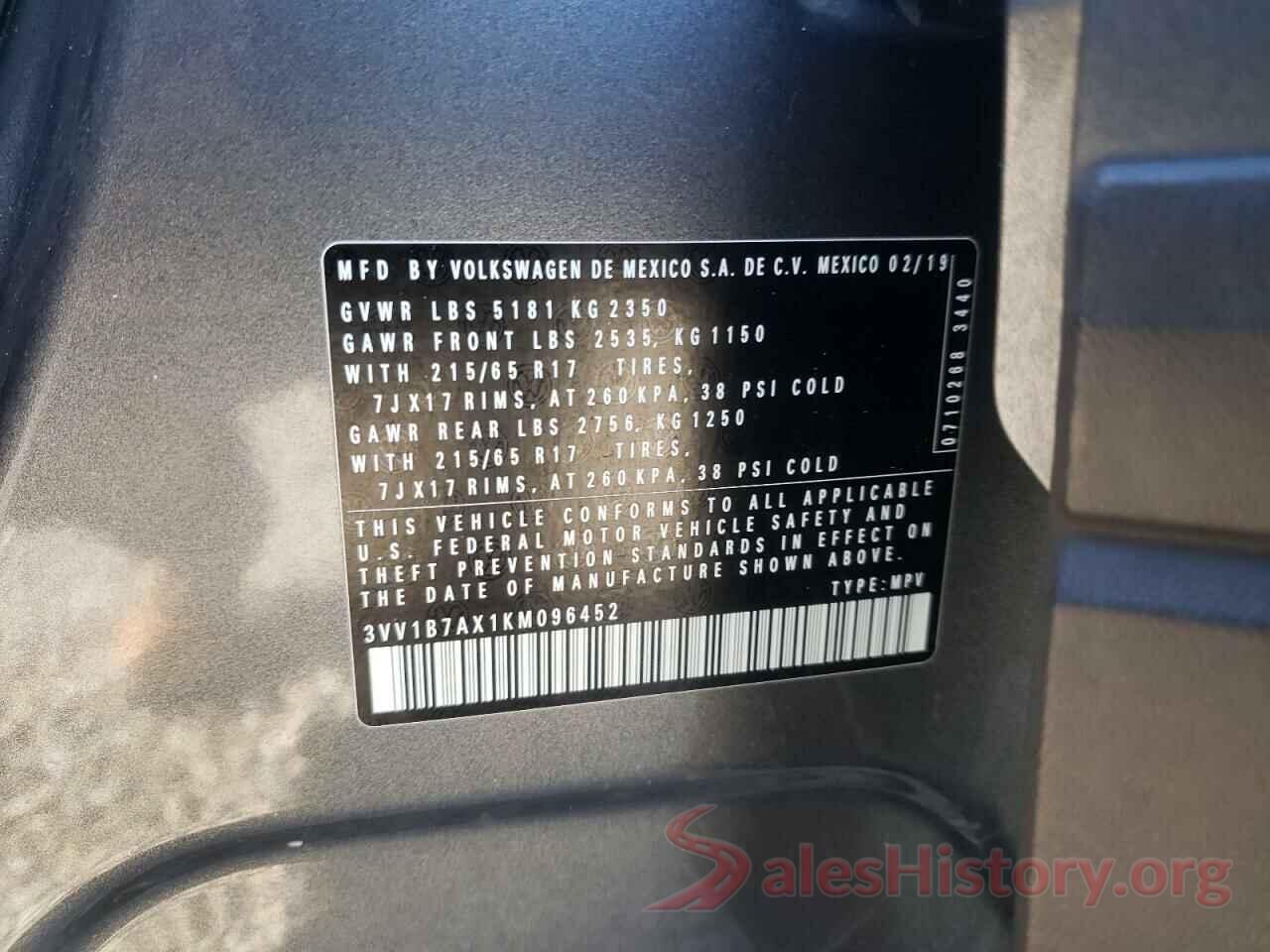 3VV1B7AX1KM096452 2019 VOLKSWAGEN TIGUAN