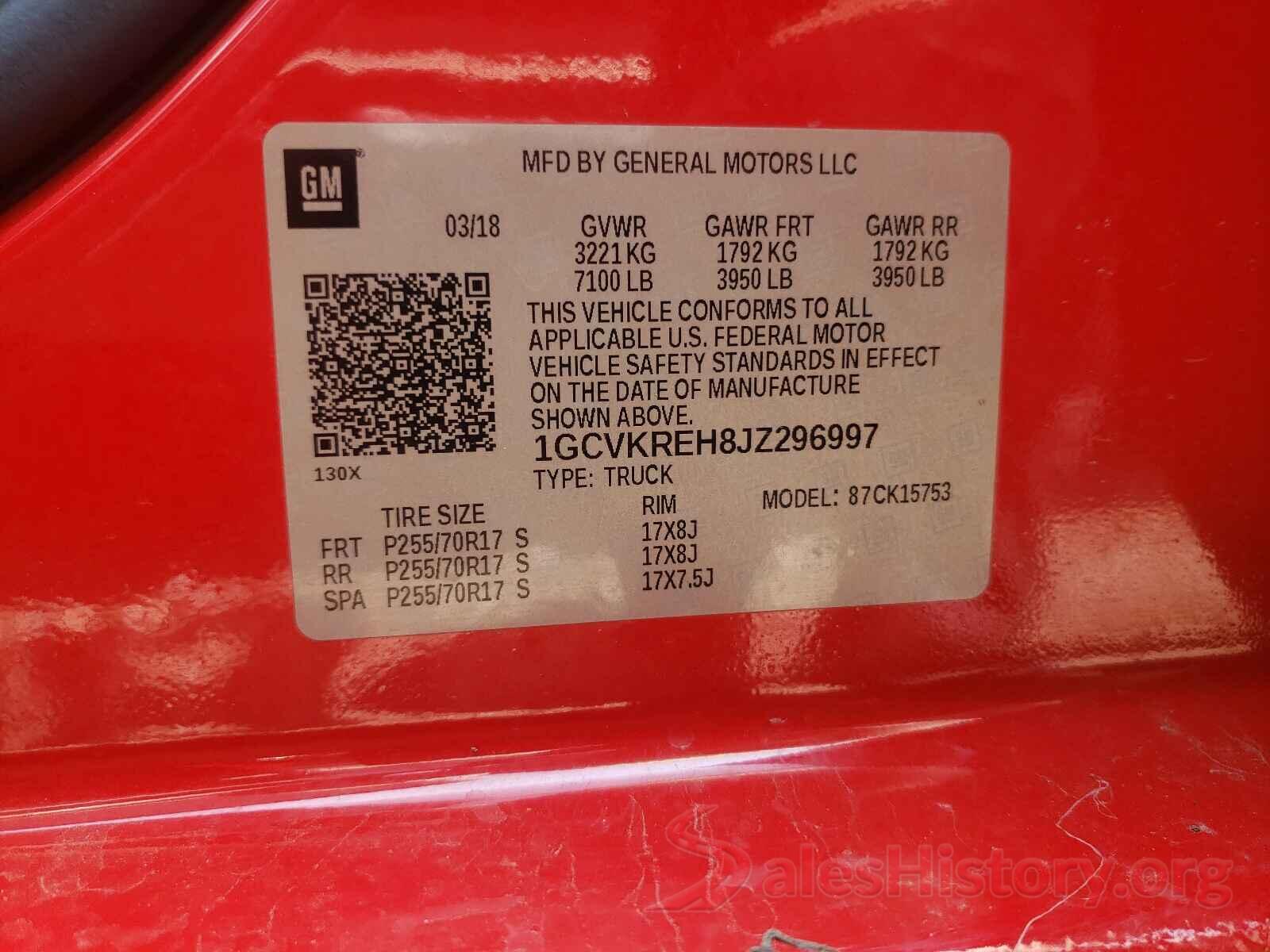 1GCVKREH8JZ296997 2018 CHEVROLET SILVERADO