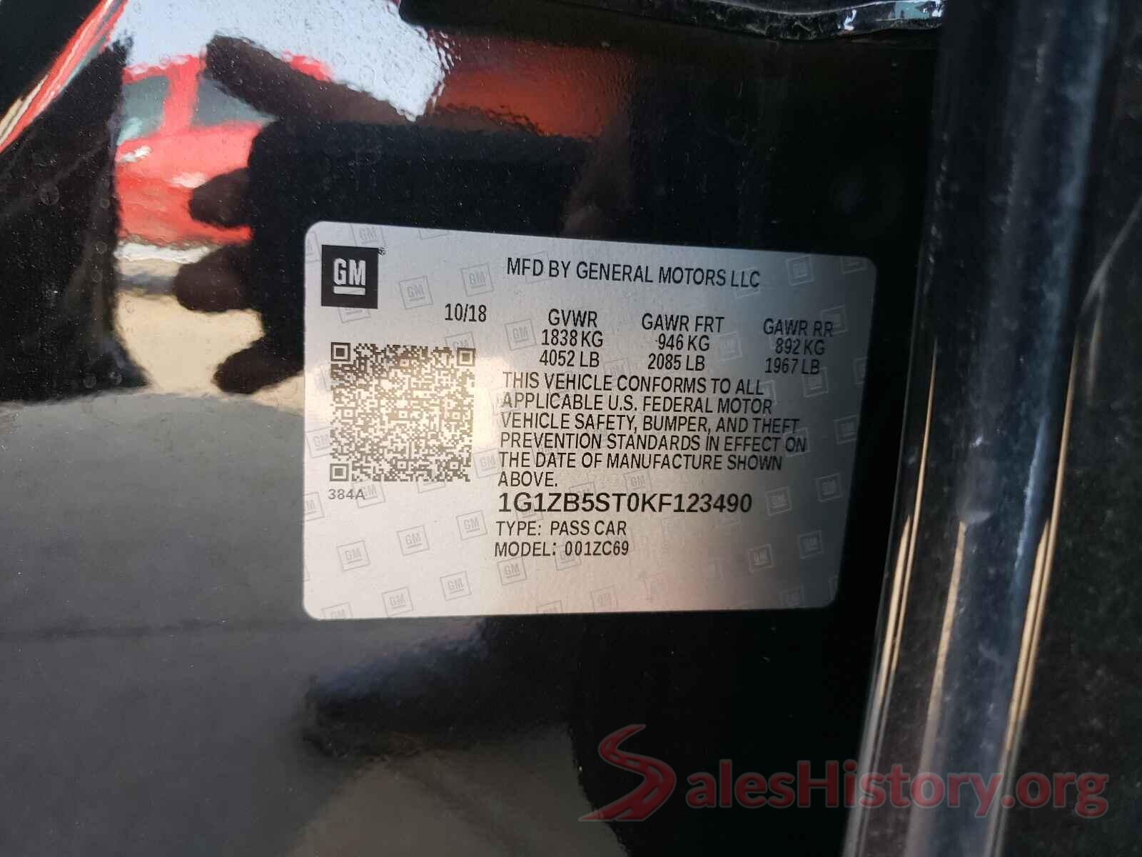 1G1ZB5ST0KF123490 2019 CHEVROLET MALIBU