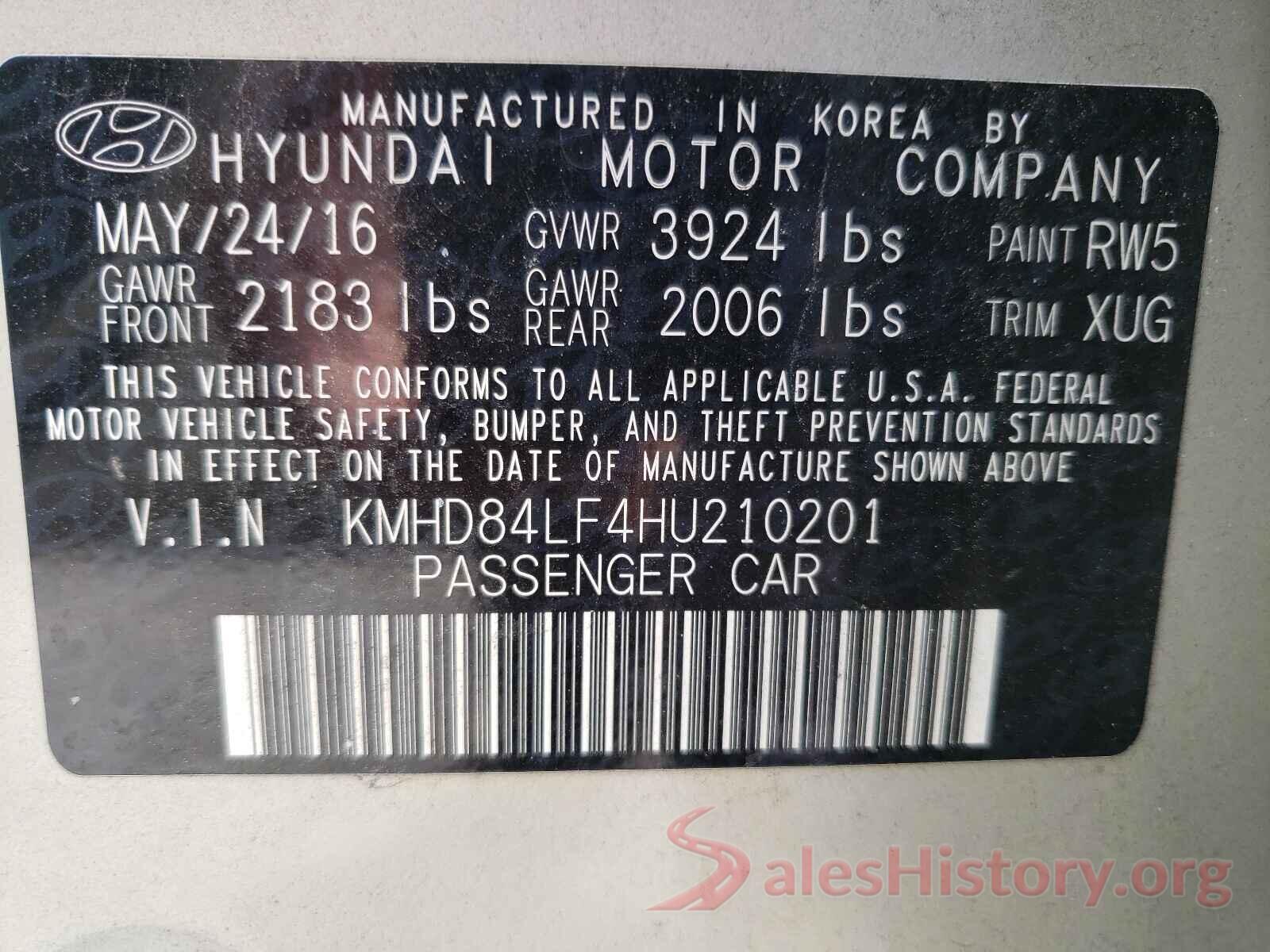 KMHD84LF4HU210201 2017 HYUNDAI ELANTRA