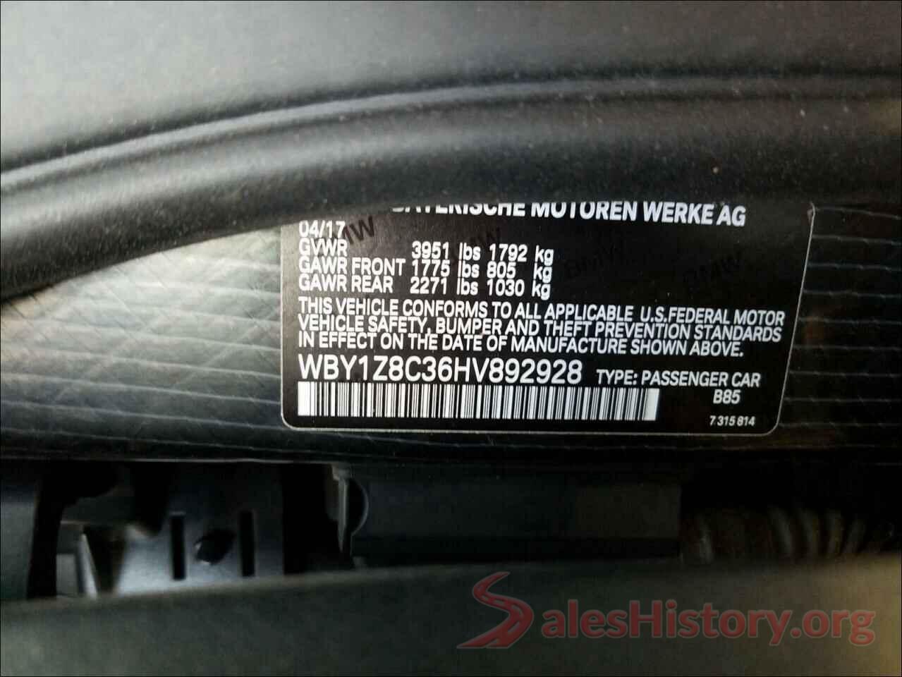 WBY1Z8C36HV892928 2017 BMW I SERIES