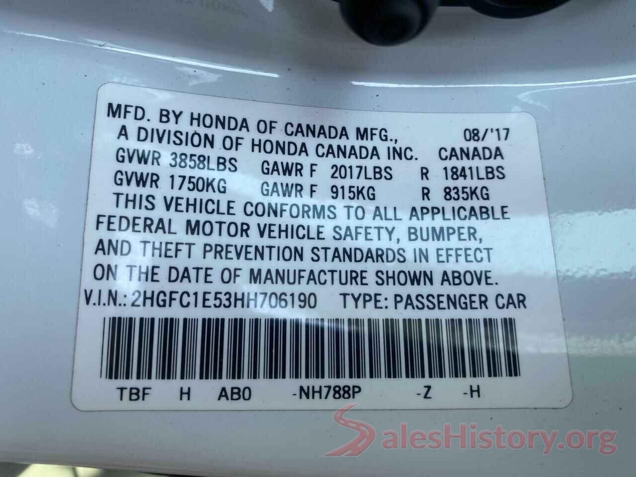 2HGFC1E53HH706190 2017 HONDA CIVIC