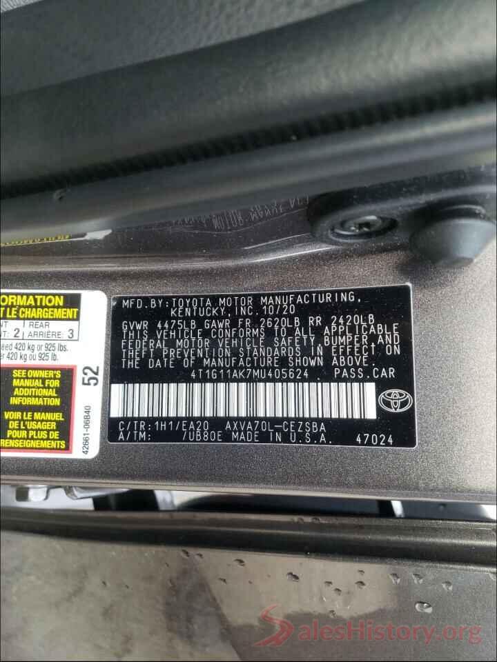 4T1G11AK7MU405624 2021 TOYOTA CAMRY