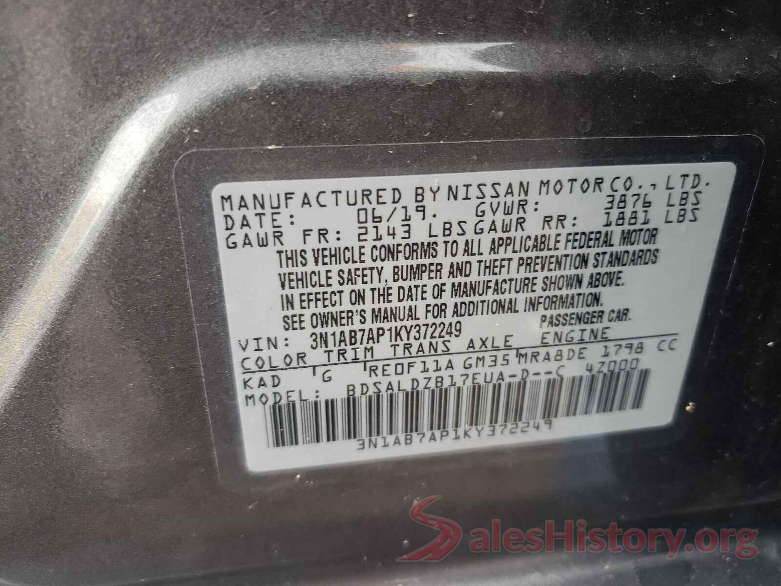 3N1AB7AP1KY372249 2019 NISSAN SENTRA