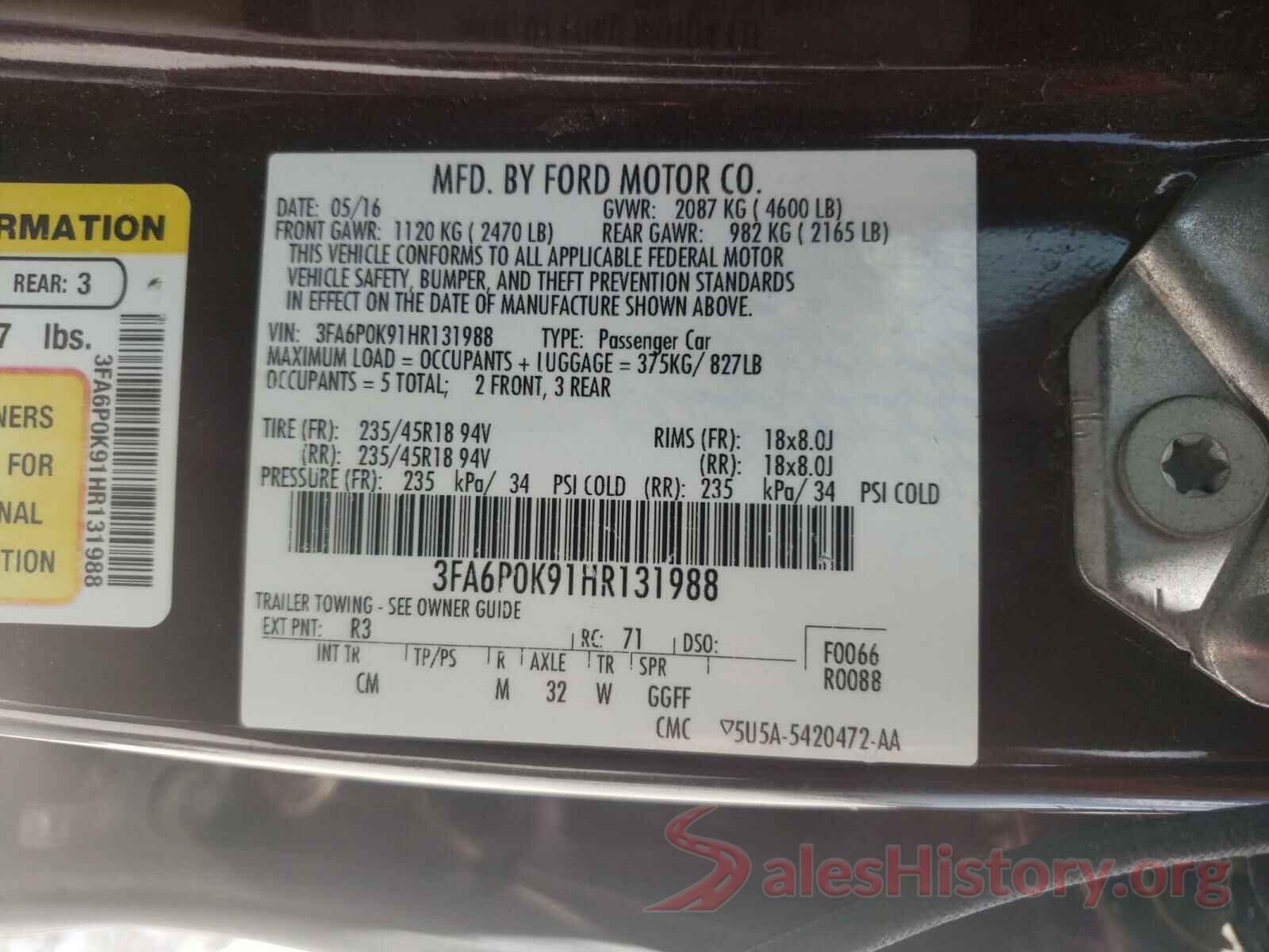 3FA6P0K91HR131988 2017 FORD FUSION