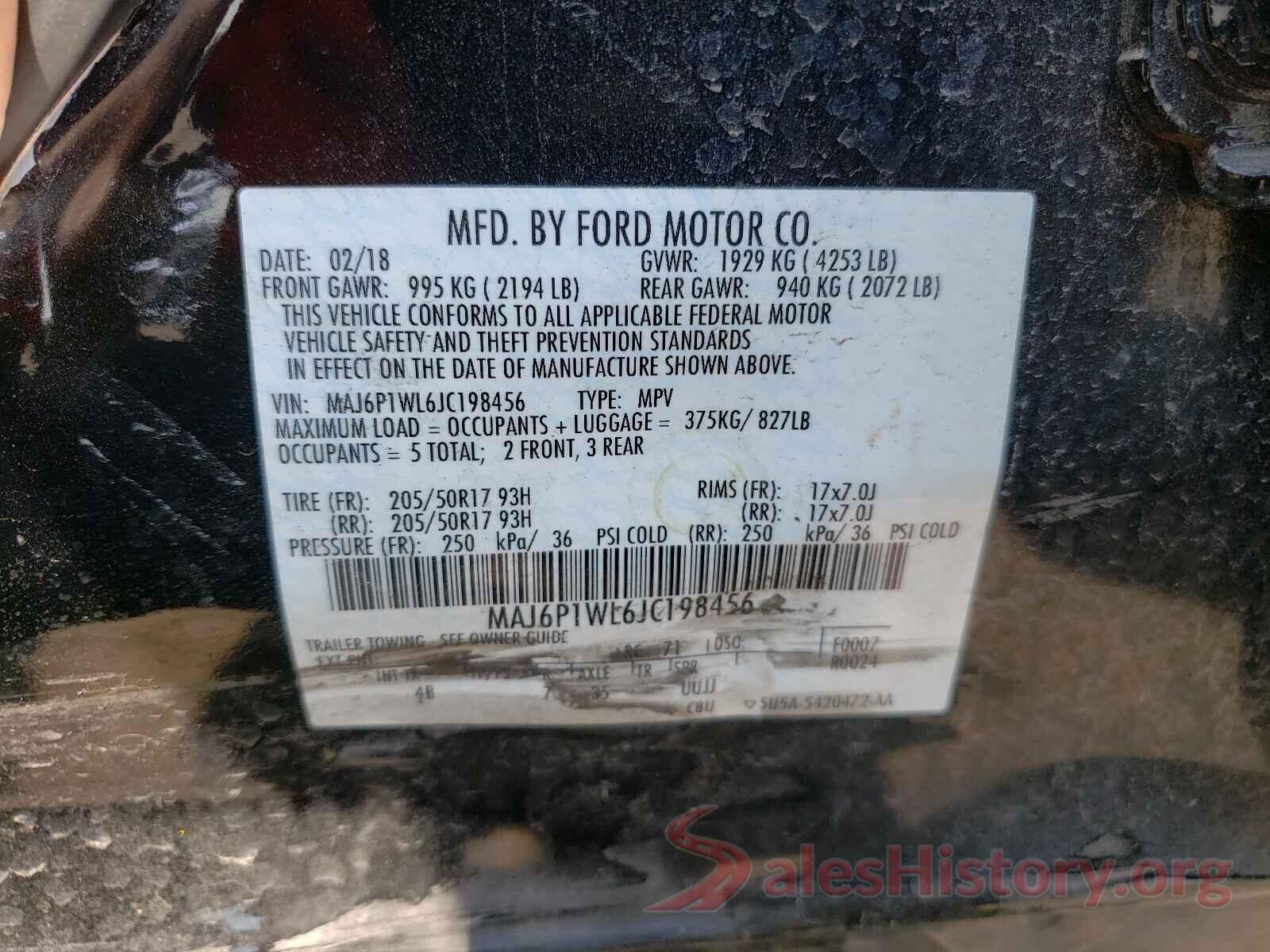 MAJ6P1WL6JC198456 2018 FORD ALL OTHER