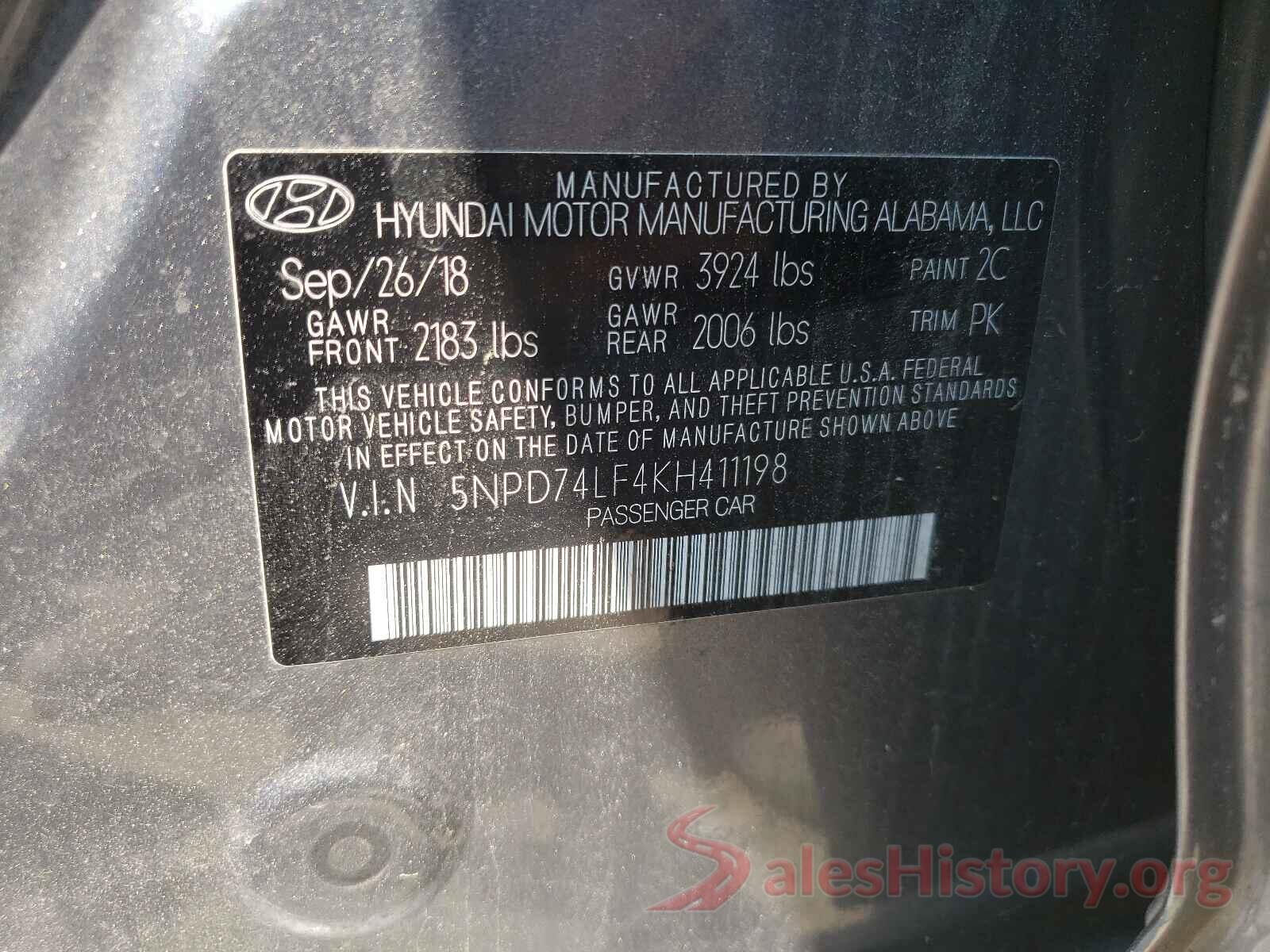 5NPD74LF4KH411198 2019 HYUNDAI ELANTRA