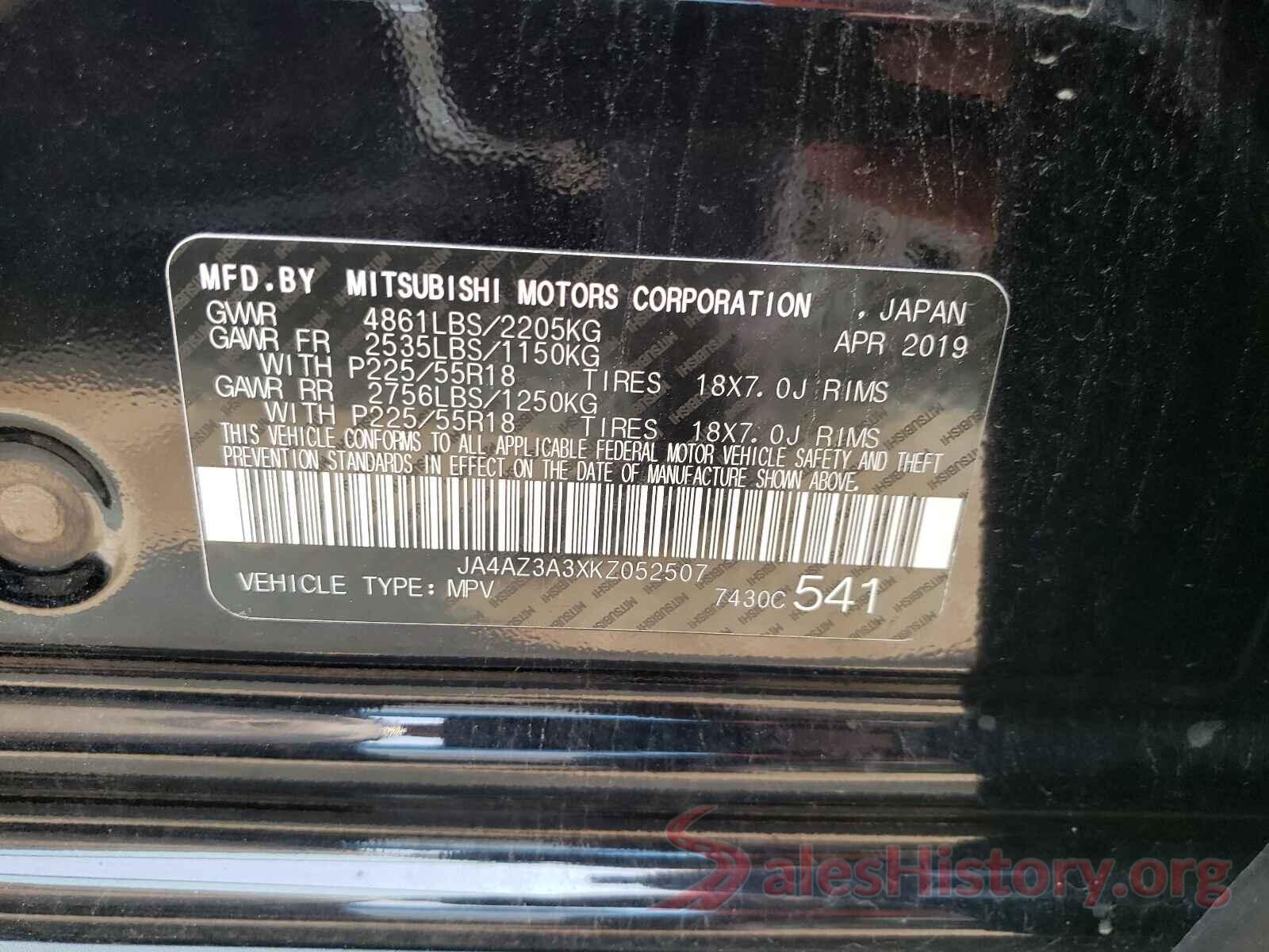 JA4AZ3A3XKZ052507 2019 MITSUBISHI OUTLANDER