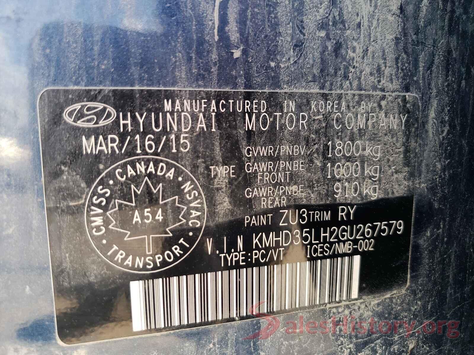 KMHD35LH2GU267579 2016 HYUNDAI ELANTRA