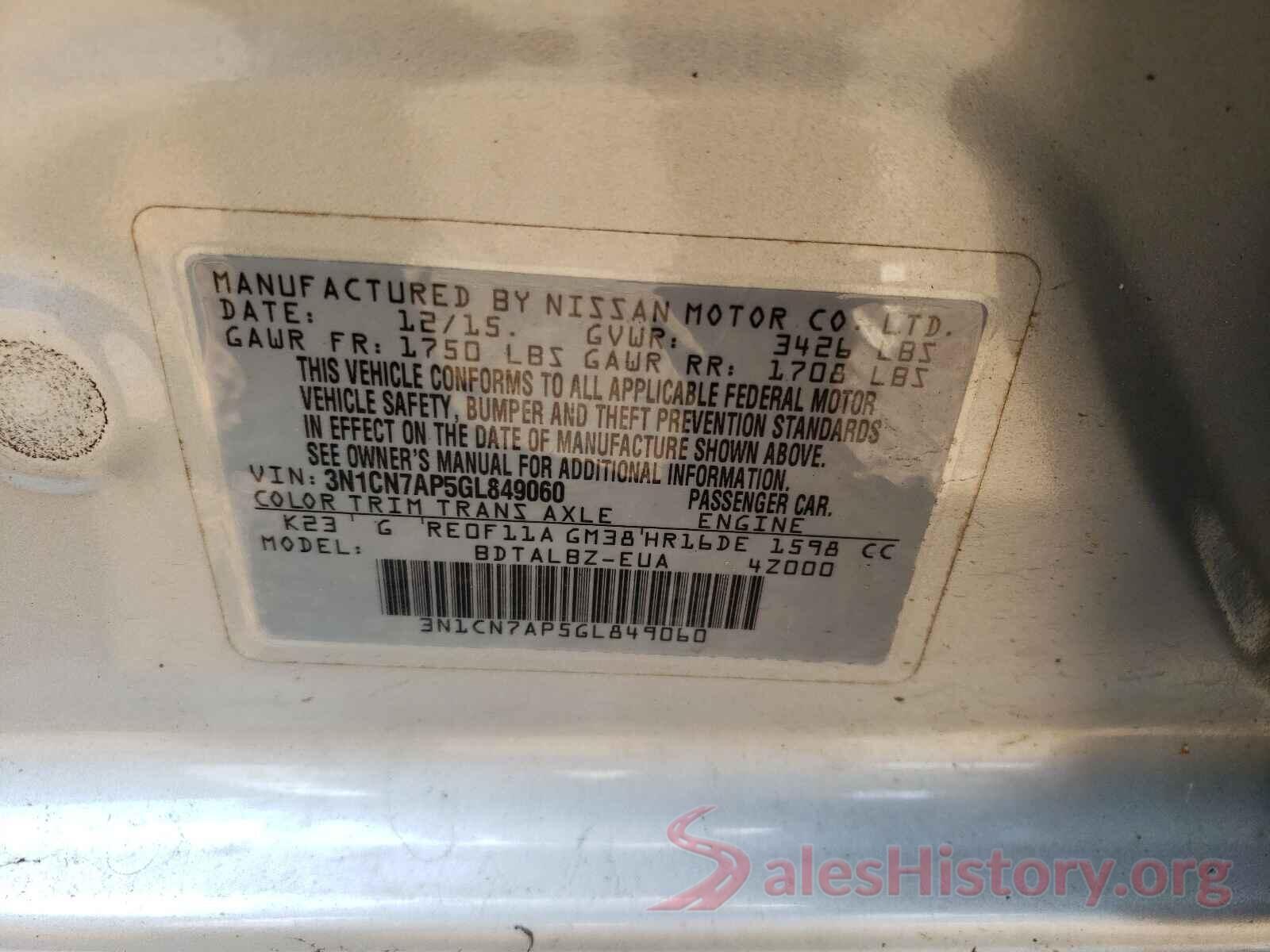 3N1CN7AP5GL849060 2016 NISSAN VERSA