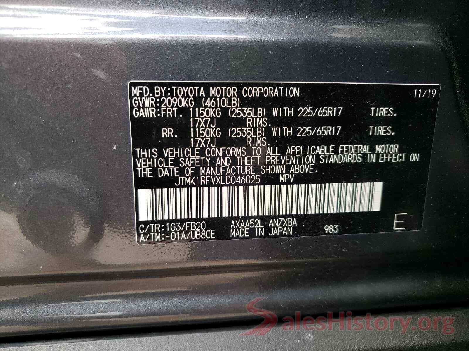 JTMK1RFVXLD046025 2020 TOYOTA RAV4