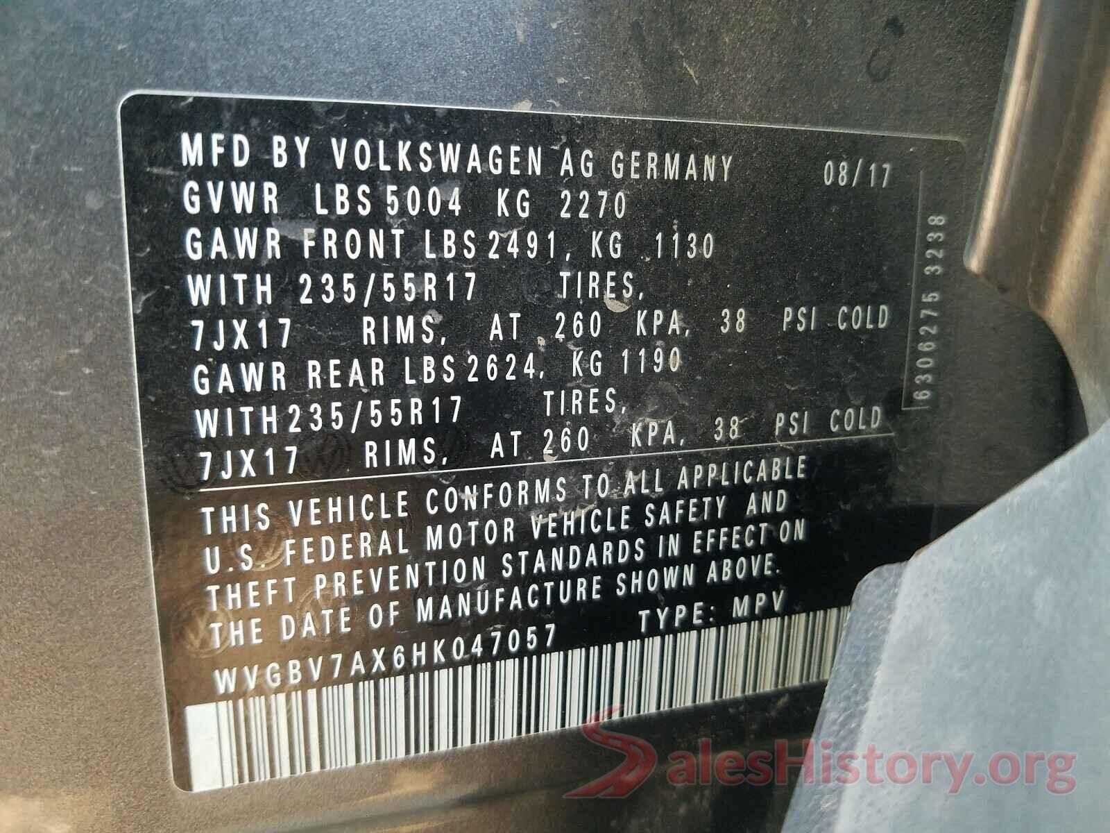 WVGBV7AX6HK047057 2017 VOLKSWAGEN TIGUAN