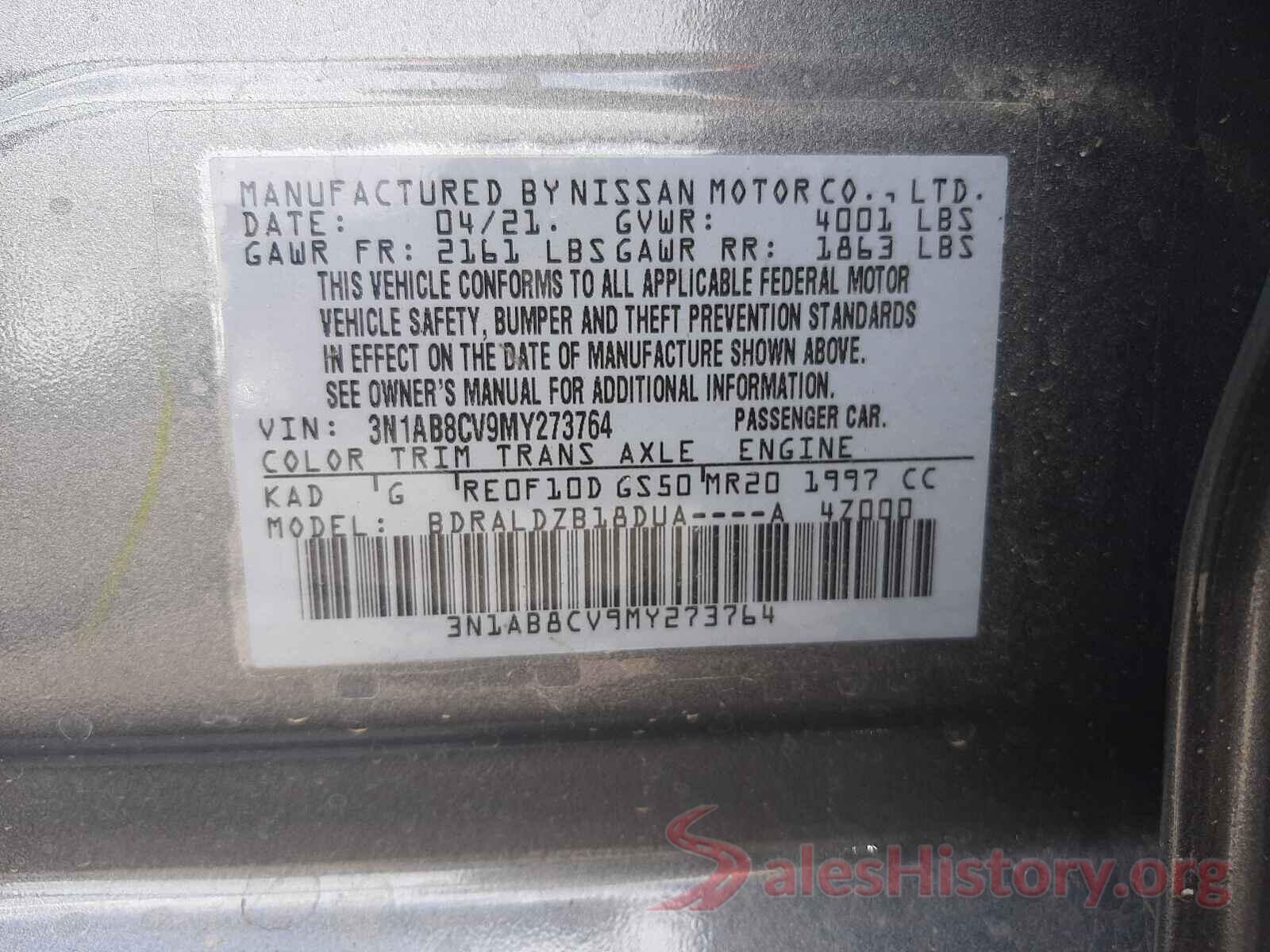 3N1AB8CV9MY273764 2021 NISSAN SENTRA