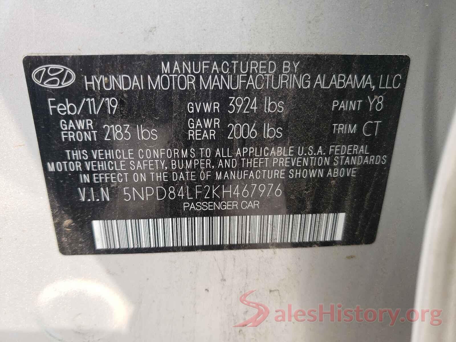 5NPD84LF2KH467976 2019 HYUNDAI ELANTRA