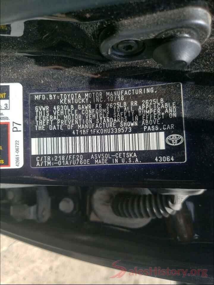 4T1BF1FK0HU339573 2017 TOYOTA CAMRY