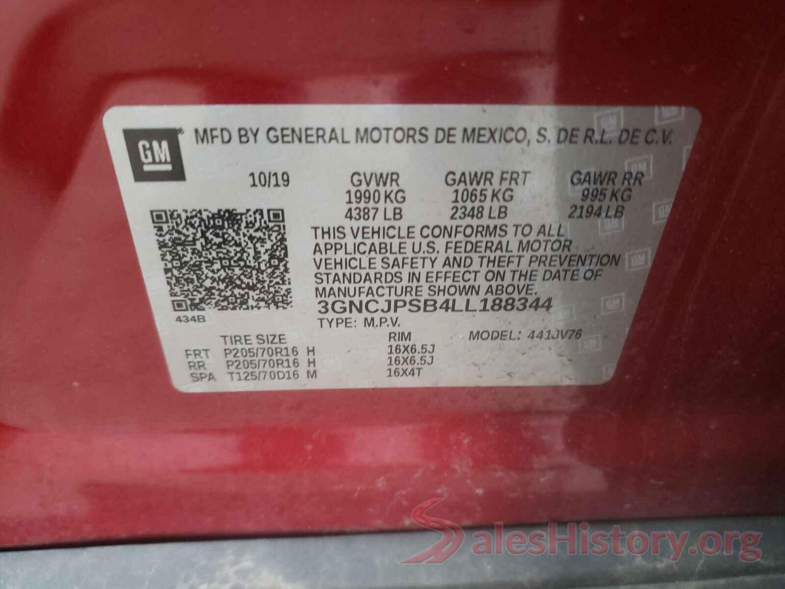 3GNCJPSB4LL188344 2020 CHEVROLET TRAX