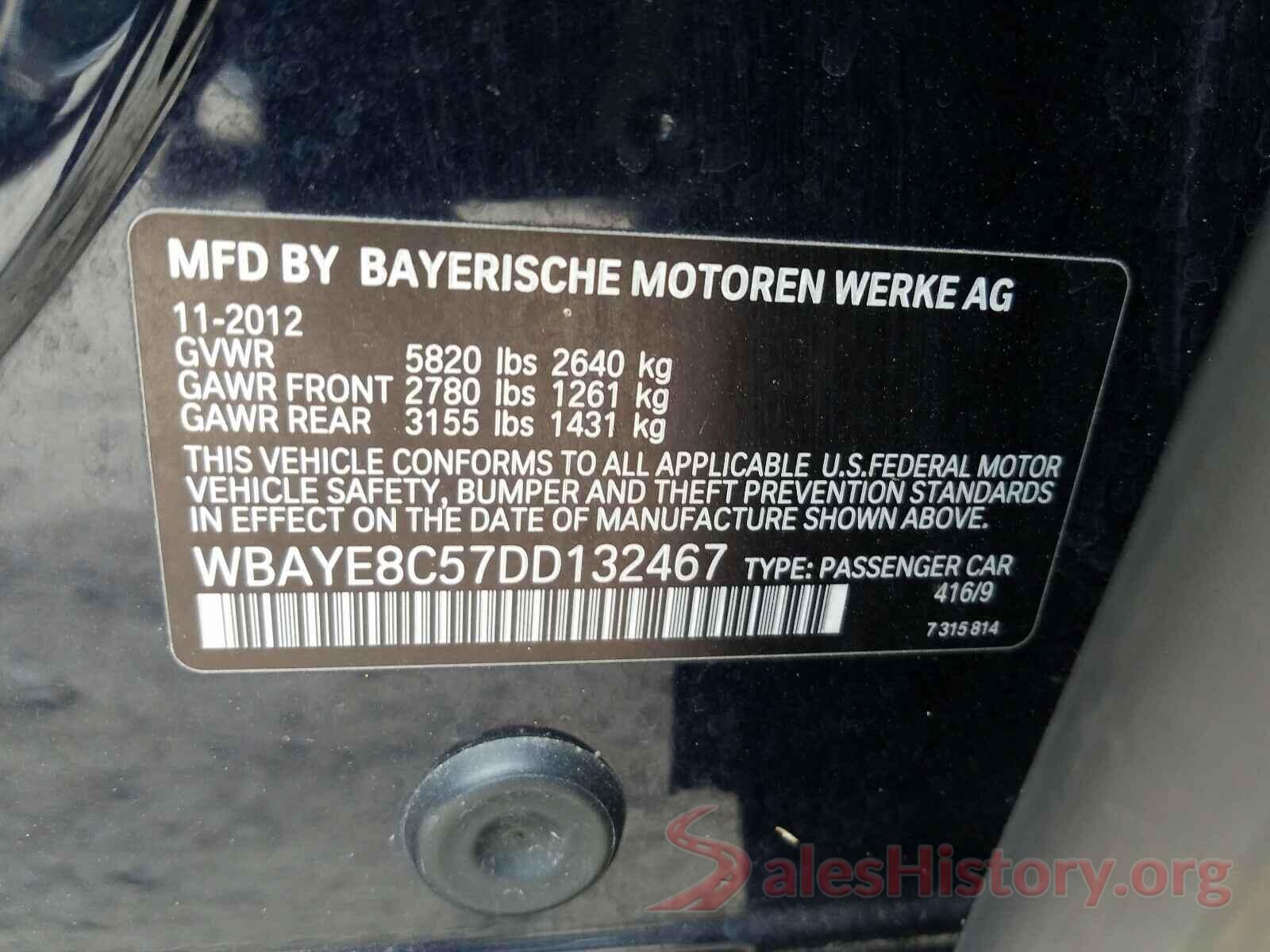 WBAYE8C57DD13246 2013 BMW 7 SERIES