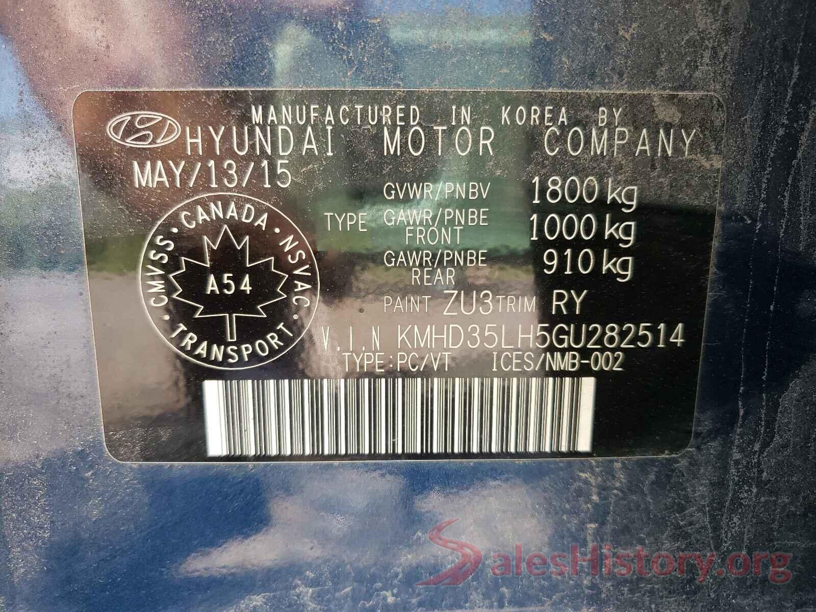 KMHD35LH5GU282514 2016 HYUNDAI ELANTRA