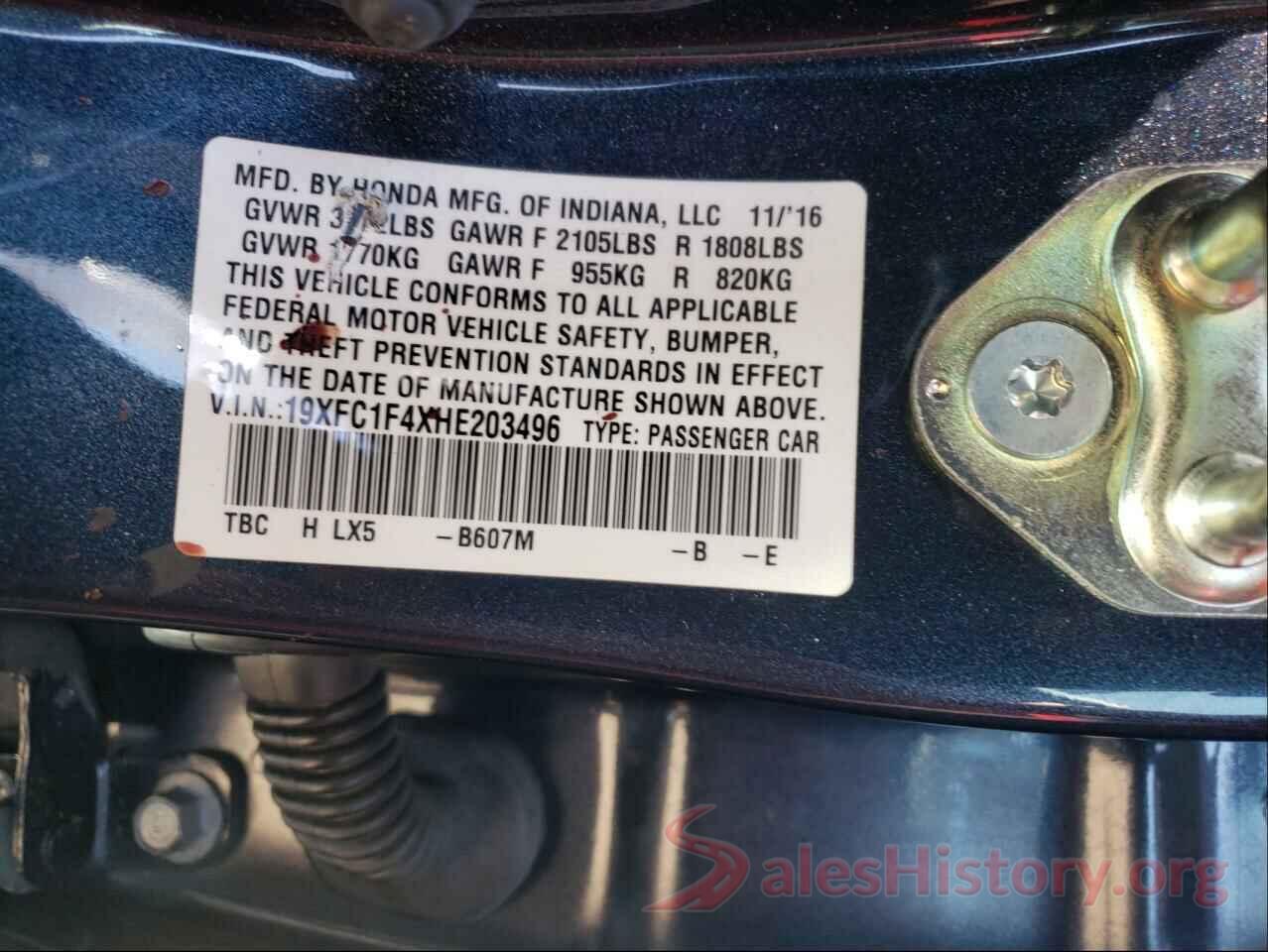 19XFC1F4XHE203496 2017 HONDA CIVIC