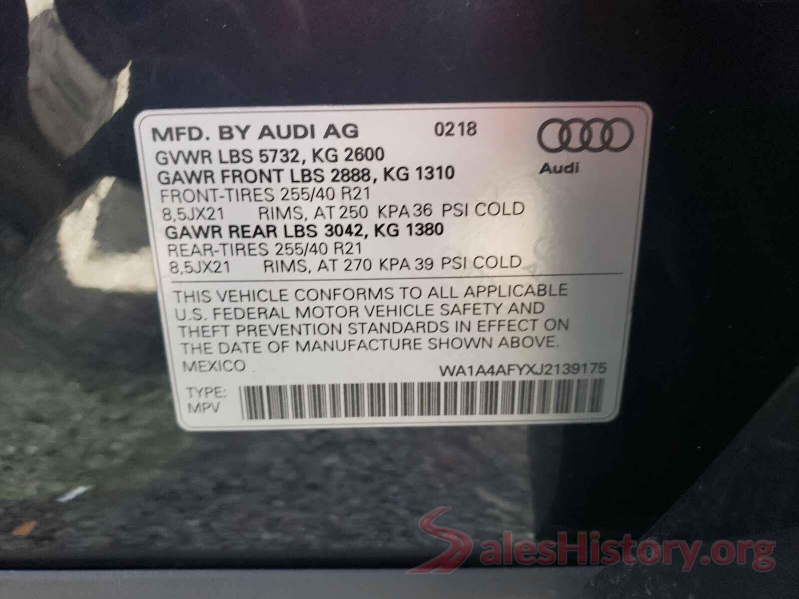 WA1A4AFYXJ2139175 2018 AUDI SQ5