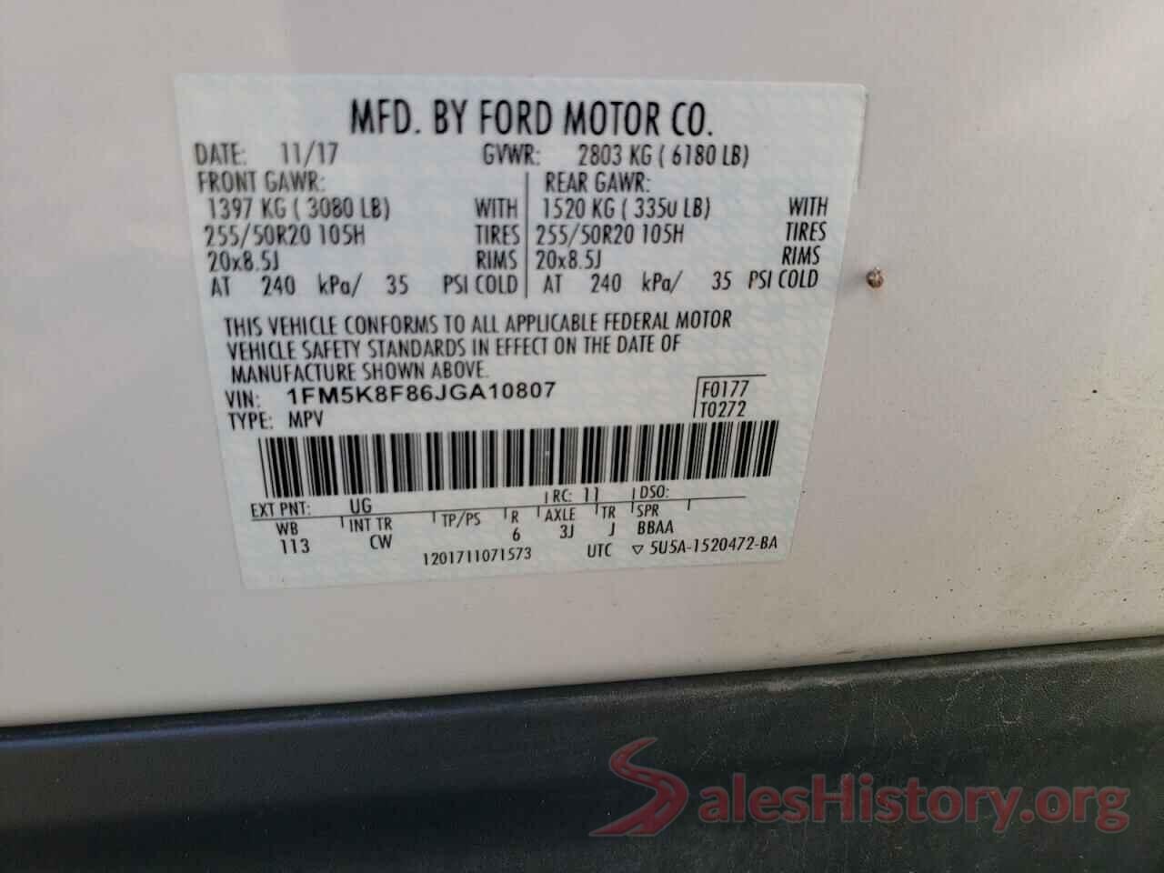 1FM5K8F86JGA10807 2018 FORD EXPLORER