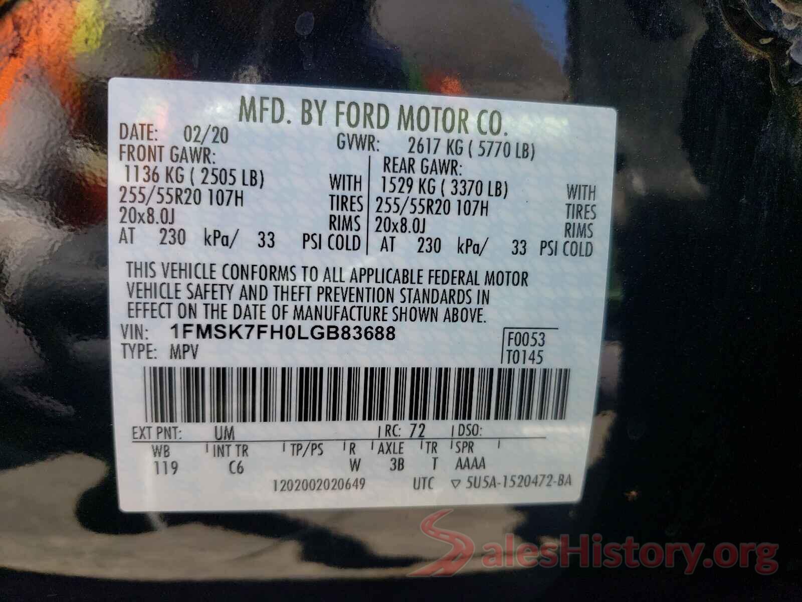 1FMSK7FH0LGB83688 2020 FORD EXPLORER