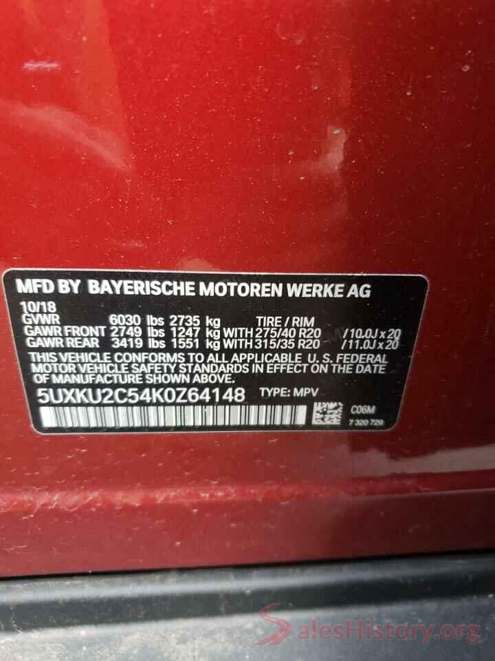 5UXKU2C54K0Z64148 2019 BMW X6