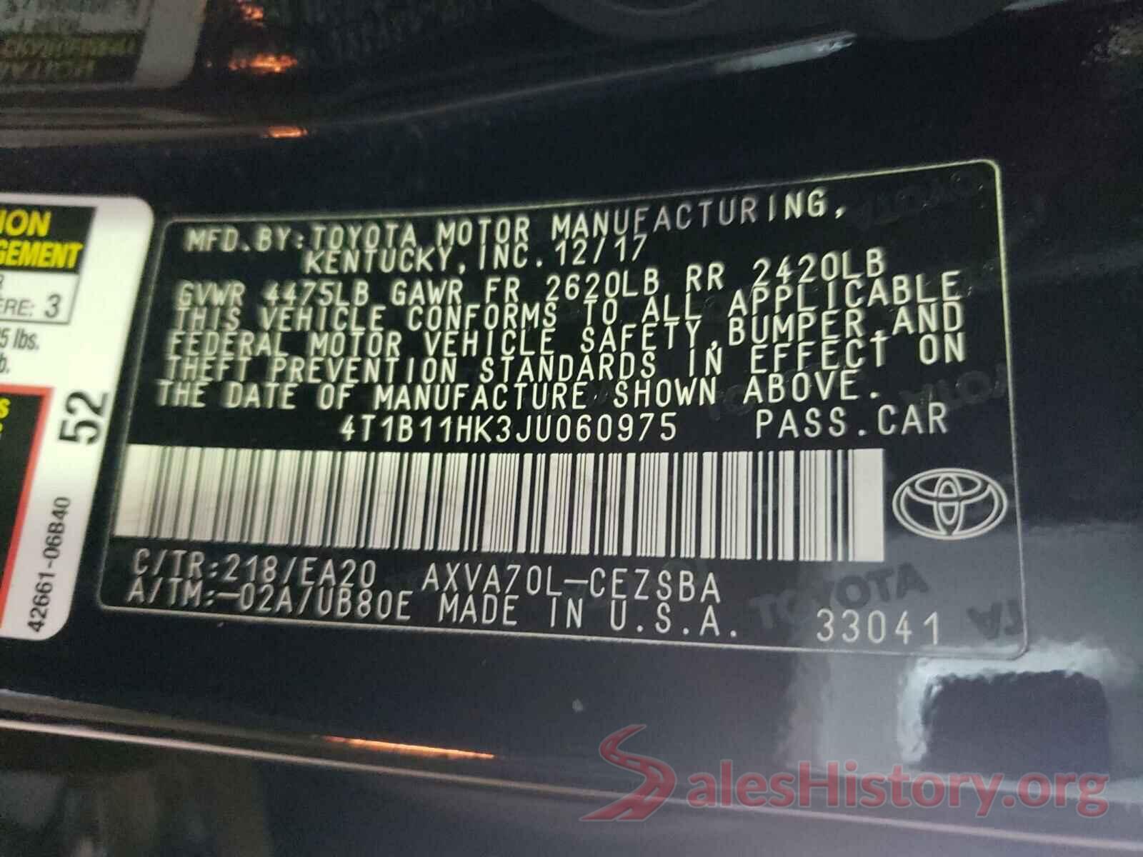 4T1B11HK3JU060975 2018 TOYOTA CAMRY