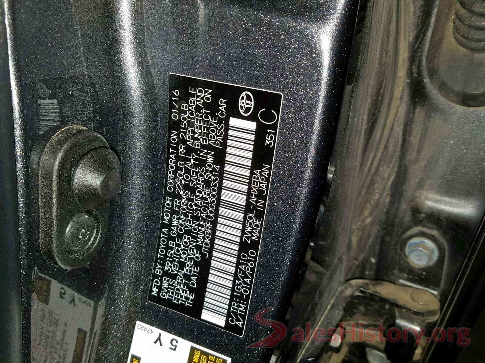 JTDKBRFU0G3003314 2016 TOYOTA PRIUS