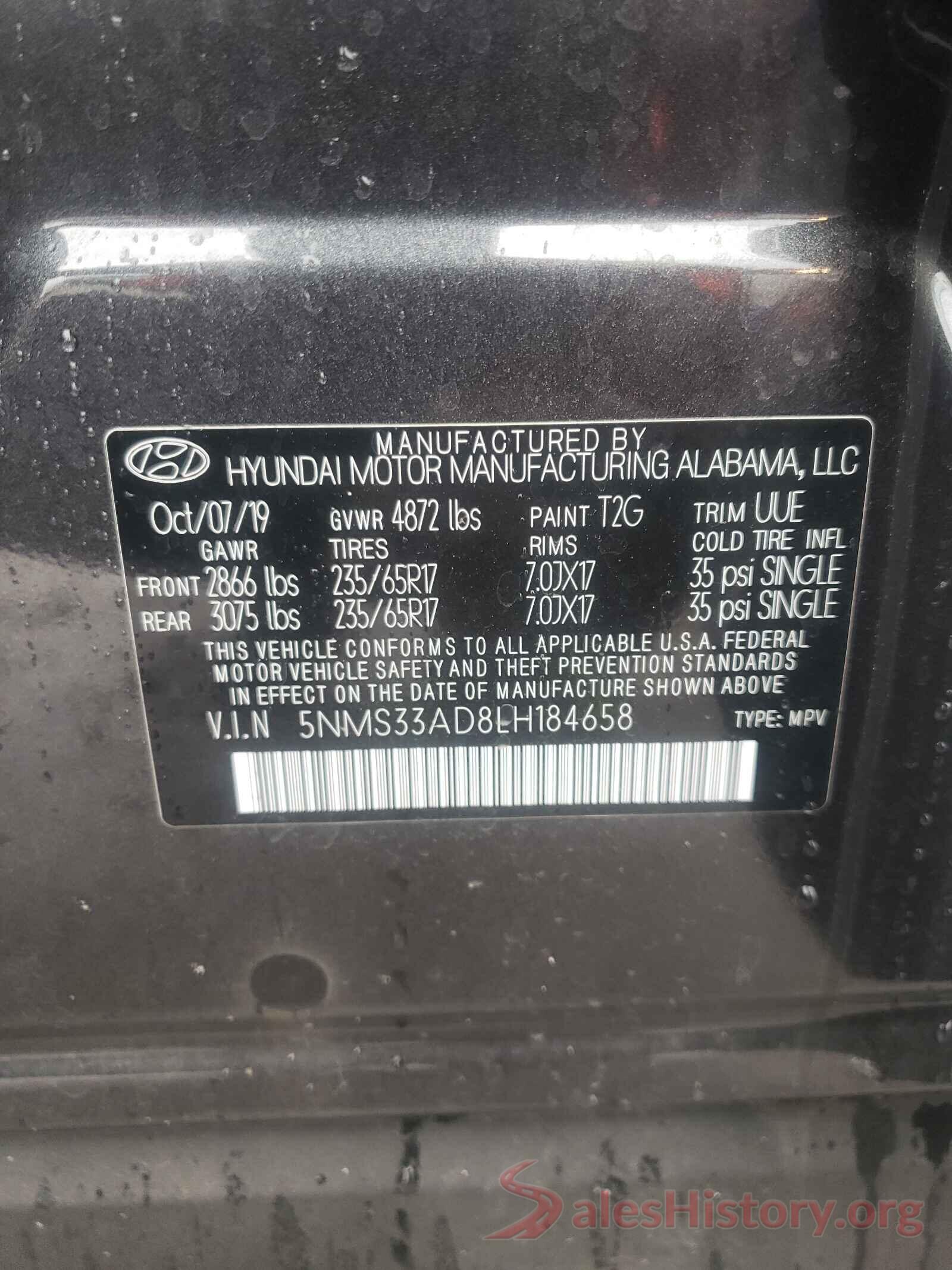 5NMS33AD8LH184658 2020 HYUNDAI SANTA FE