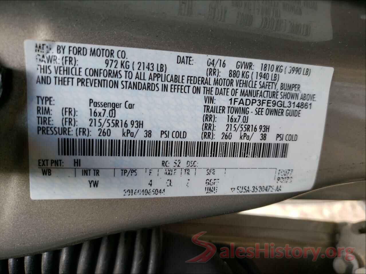 1FADP3FE9GL314861 2016 FORD FOCUS