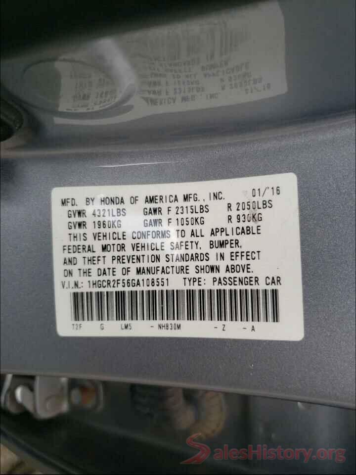 1HGCR2F56GA108551 2016 HONDA ACCORD