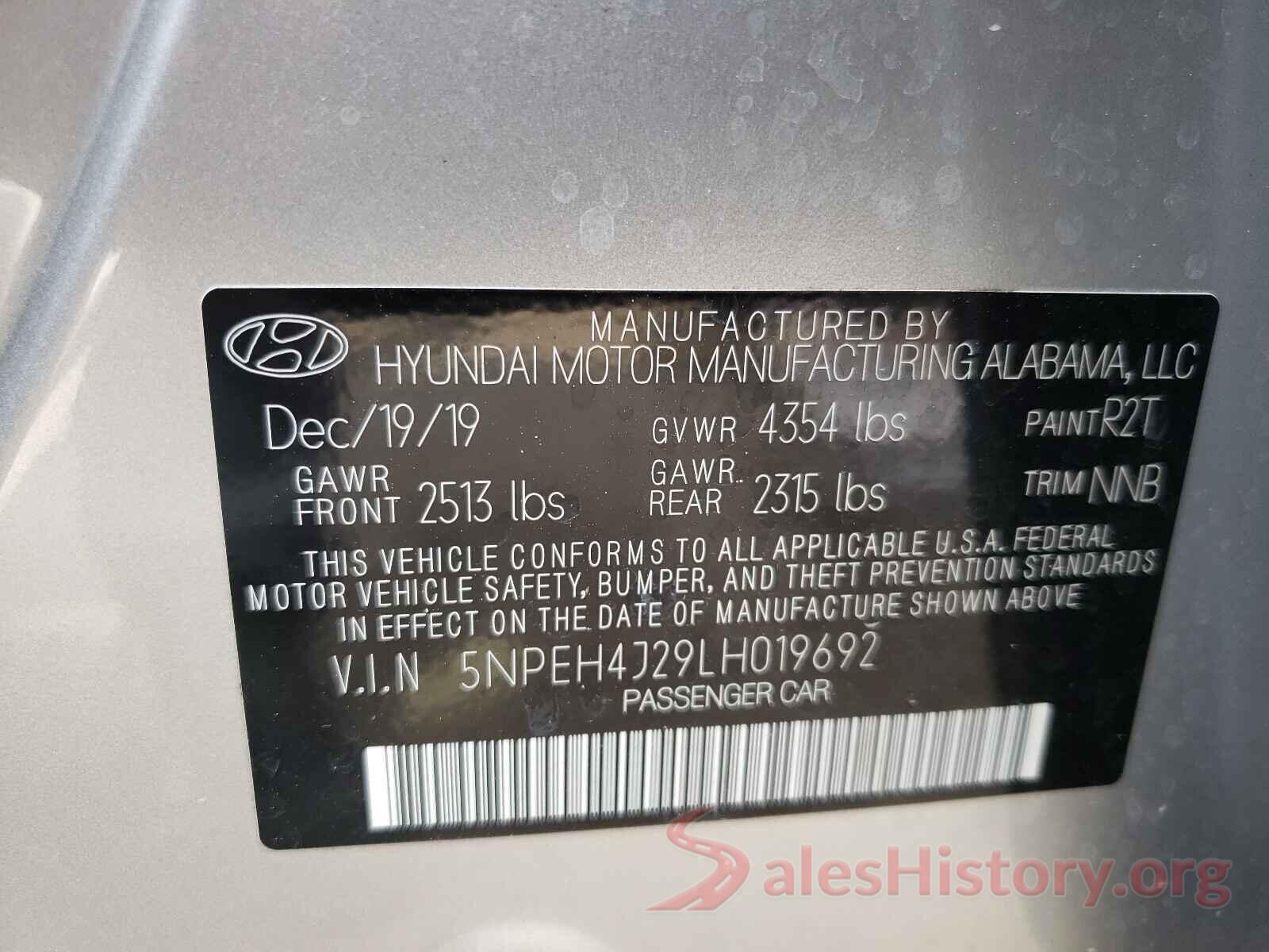 5NPEH4J29LH019692 2020 HYUNDAI SONATA