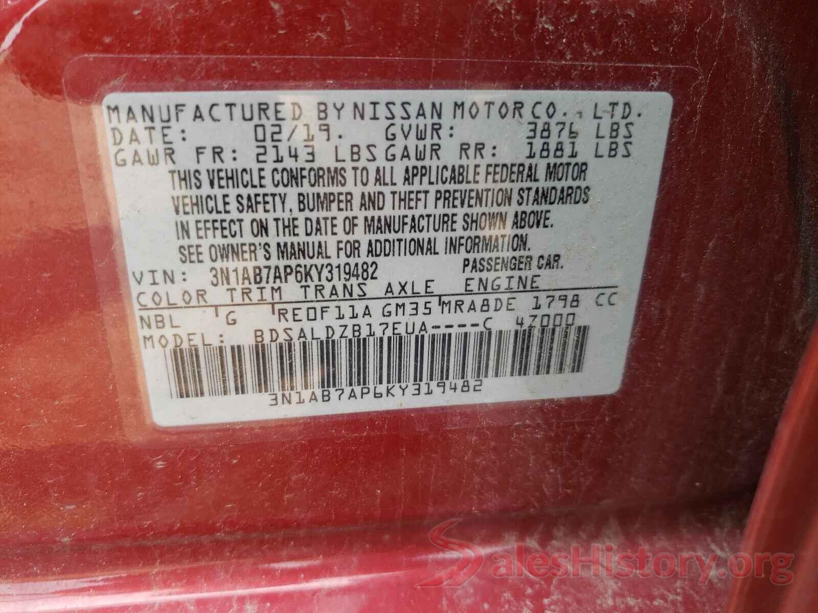 3N1AB7AP6KY319482 2019 NISSAN SENTRA