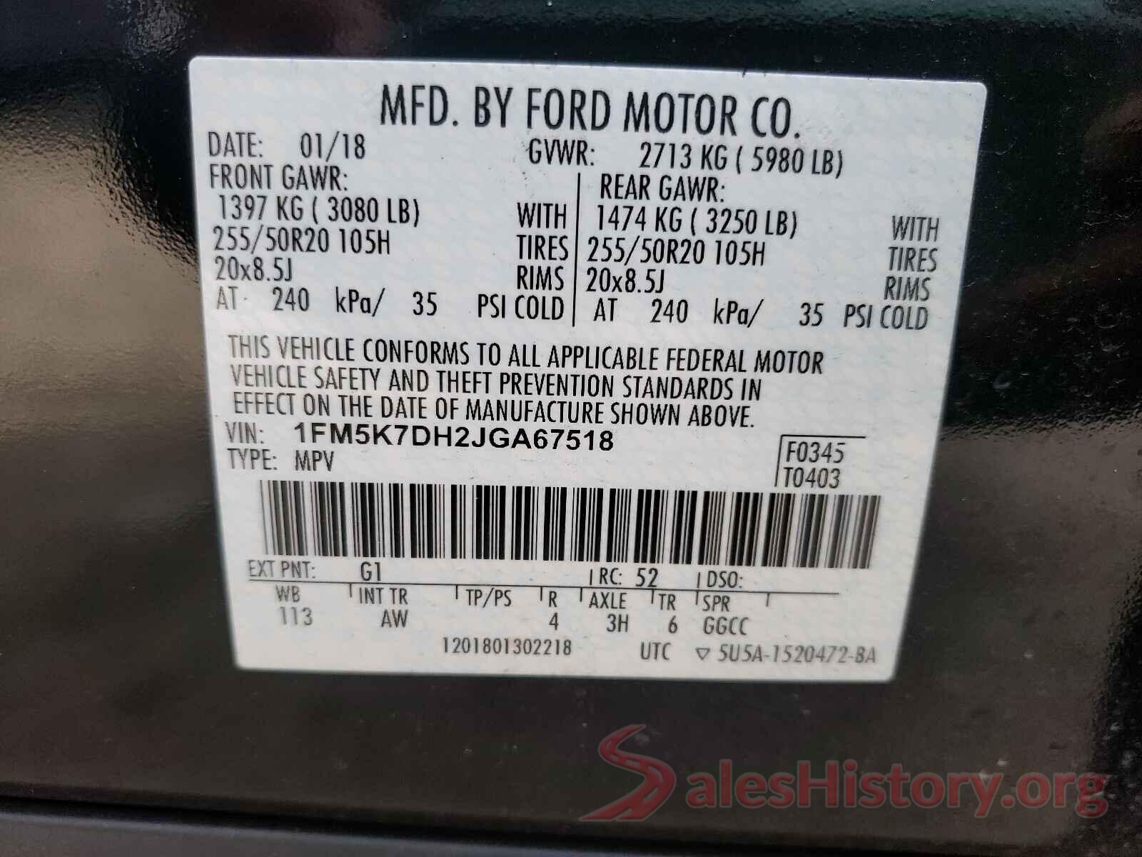 1FM5K7DH2JGA67518 2018 FORD EXPLORER