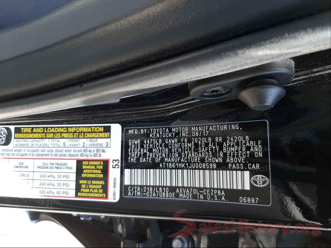 4T1B61HK1JU008598 2018 TOYOTA CAMRY