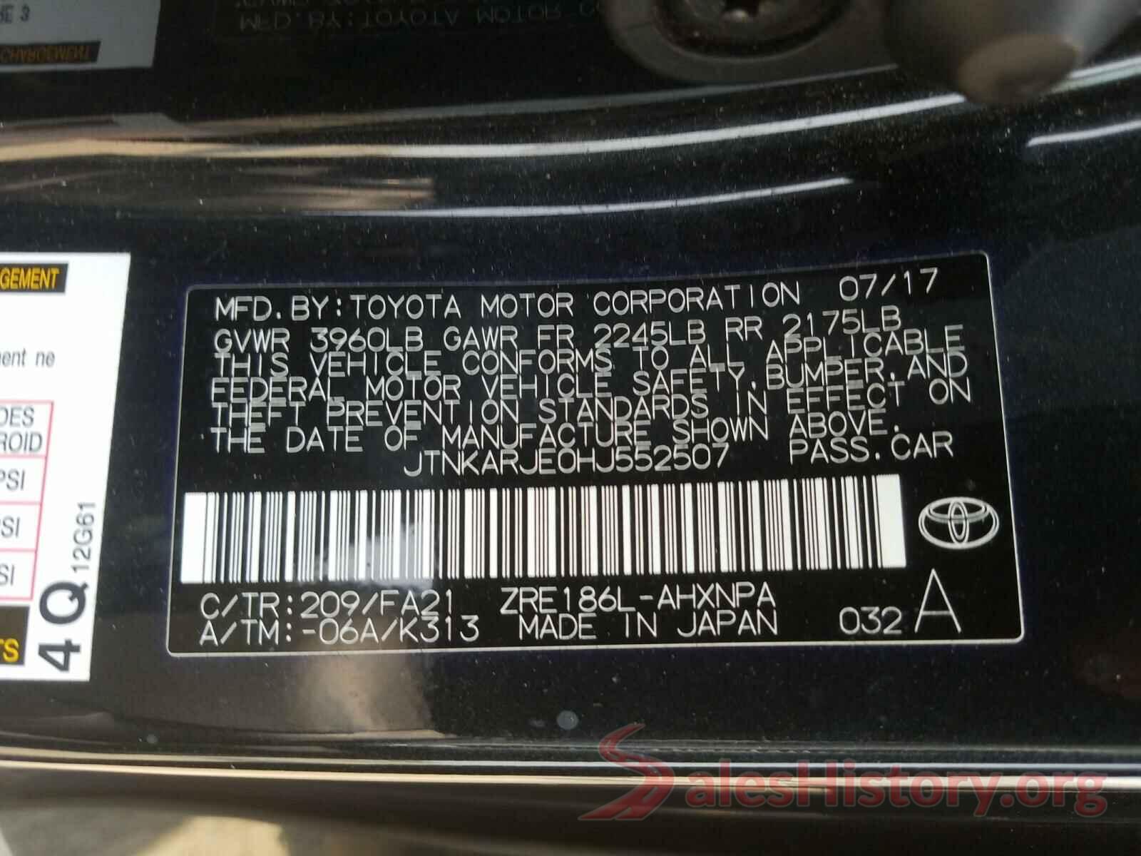 JTNKARJE0HJ552507 2017 TOYOTA COROLLA