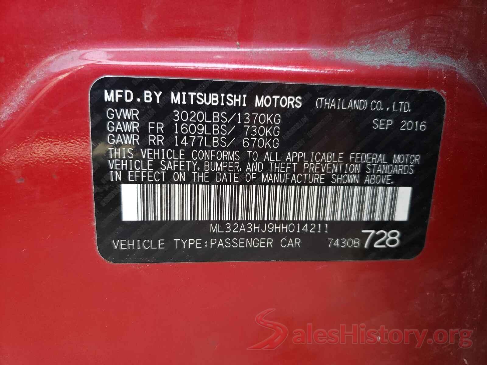 ML32A3HJ9HH014211 2017 MITSUBISHI MIRAGE