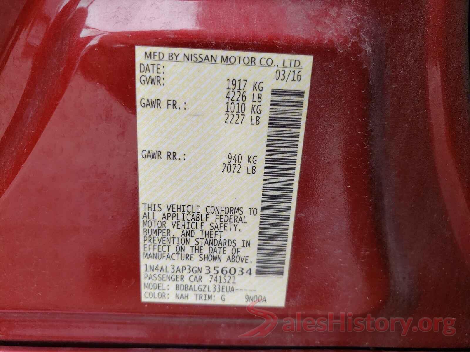 1N4AL3AP3GN356034 2016 NISSAN ALTIMA