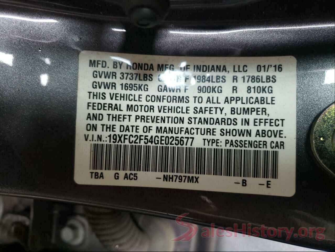 19XFC2F54GE025677 2016 HONDA CIVIC