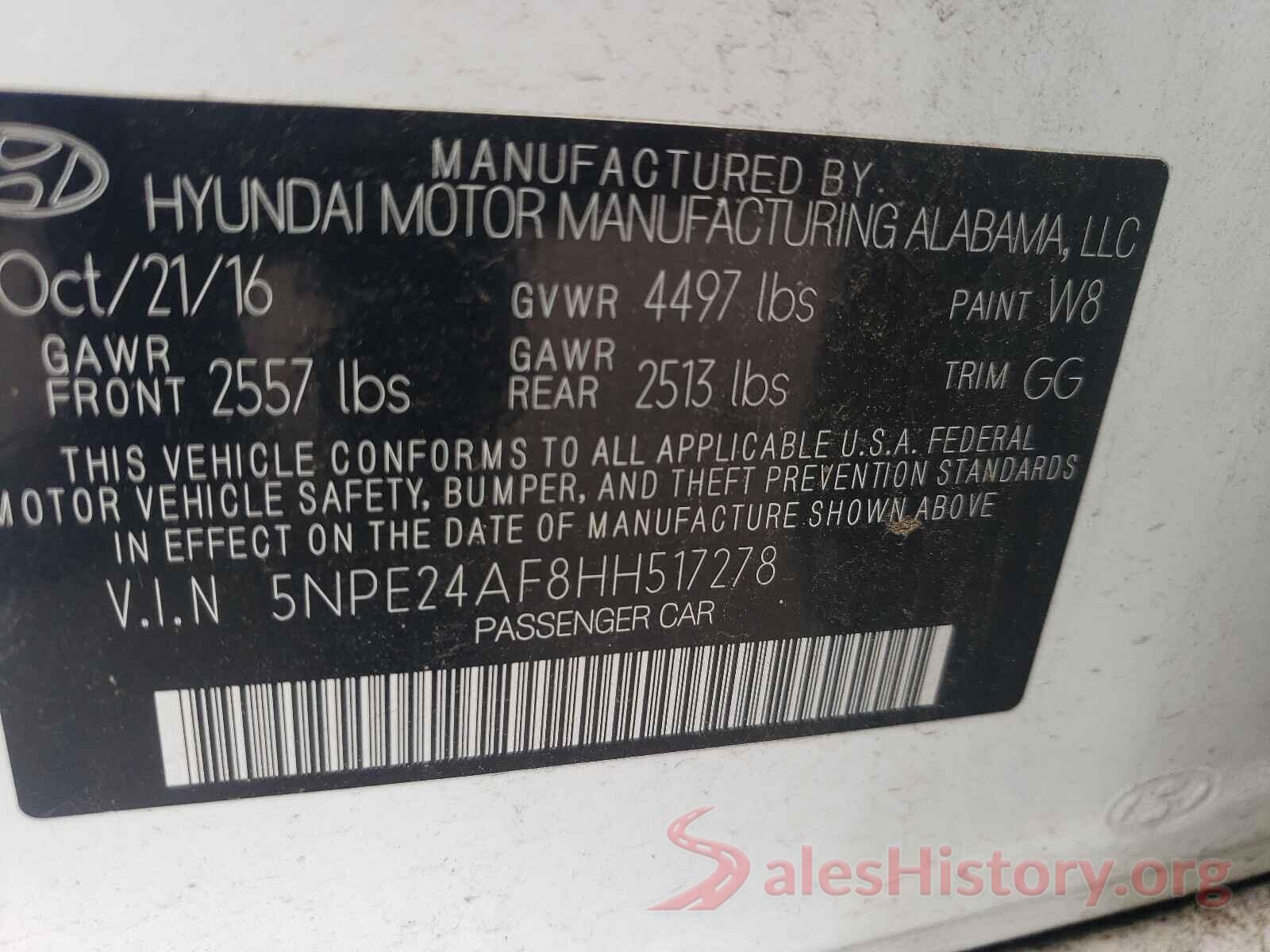 5NPE24AF8HH517278 2017 HYUNDAI SONATA